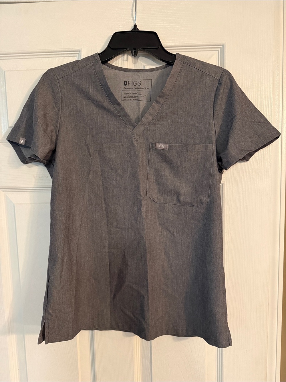 FIGS Women's Charcoal Gray V-Neck Short Sleeve Scrub Top
